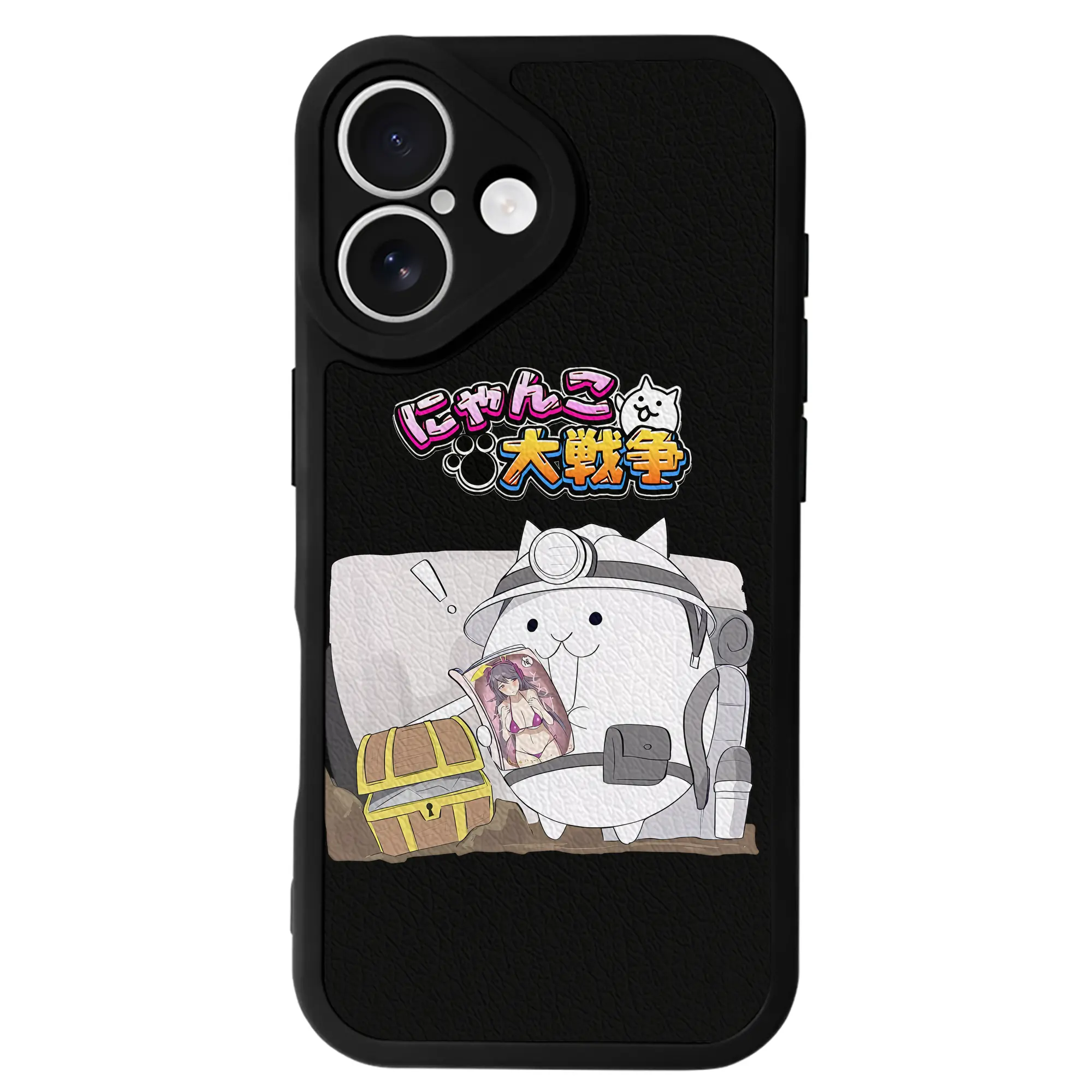 にゃんこ大戦争 グッズ - IPhone 16シリーズ対応 ・ シリコンスマホケース ・ レザー調 ・ 高精度フィット ・ 耐衝撃 ・ ワイヤレス充電対応 ・ 精密カット